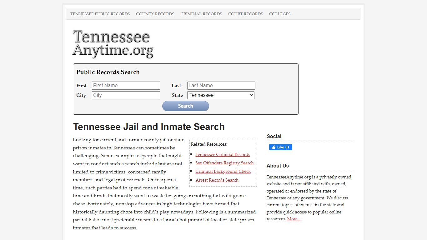 Tennessee Jail and Inmate Search